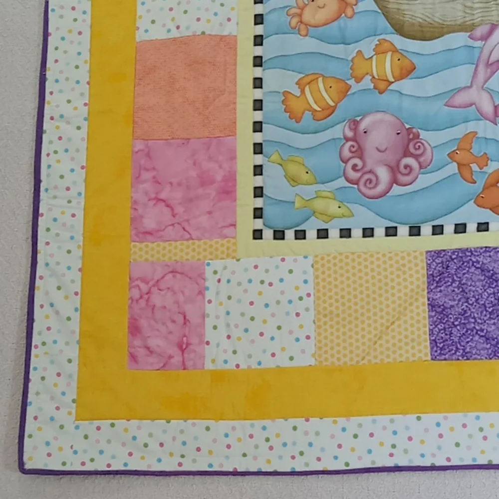 Colorful Noah's Arc Animal-Themed Baby Quilt NWOT